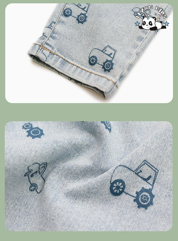 LEZONKIDS - Calças jeans personalizáveis para meninos com cintura elástica e abertura nos pés, estampa de desenho animado